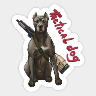 tactical pit bull dog sitting with a sniper rifle Sticker